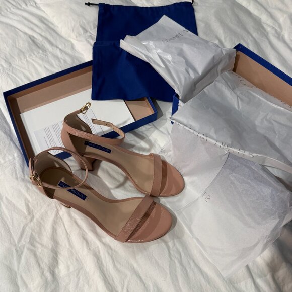 Stuart Weitzman NearlyNude Tan/Nude Leather Block-Heel Sandals - NWT Size 9 - Picture 5 of 6